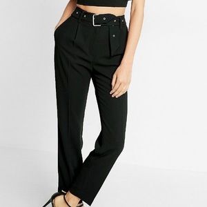 Black ankle length dress pants with belt design